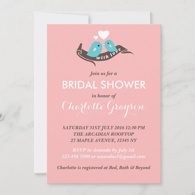 Rayas rosas Lovebirds Invitación a la ducha de nov (Anverso)