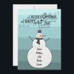 Rayas Snowman<br><div class="desc">Navidades de franjas abstractas verde azuladas snowman personalizado con nombres de tarjetas</div>