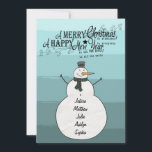 Rayas Snowman<br><div class="desc">Navidades de franjas abstractas verde azuladas snowman personalizado con nombres de tarjetas</div>