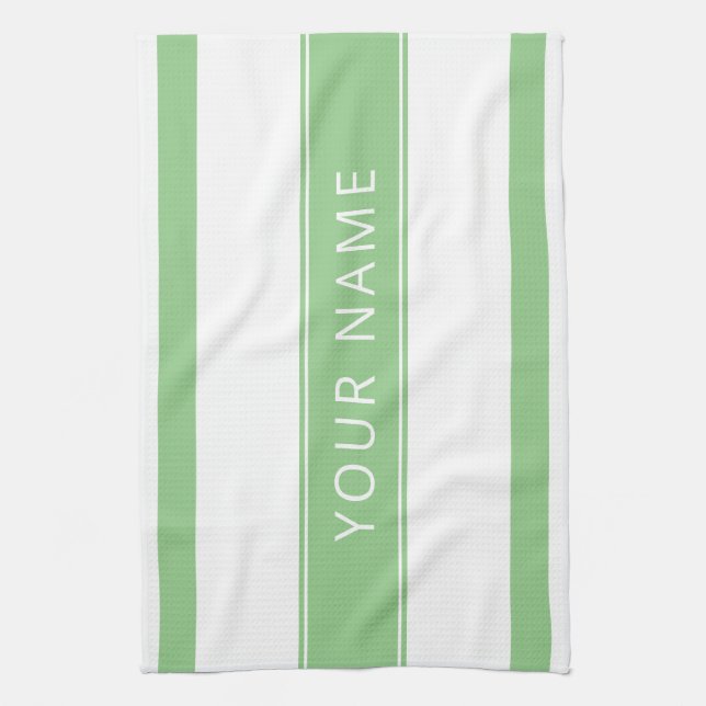 Rayas verdes con tu nombre Toallas de cocina (Vertical)