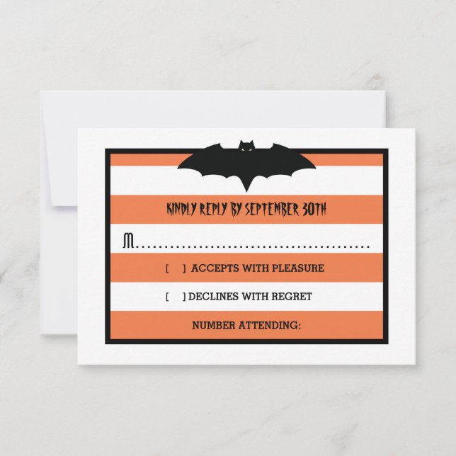 Rayas y bata | Naranja Halloween Wedding RSVP (Anverso)