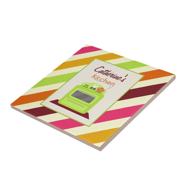 Rayas y teja verde retra de la cocina de la estufa (Lado)