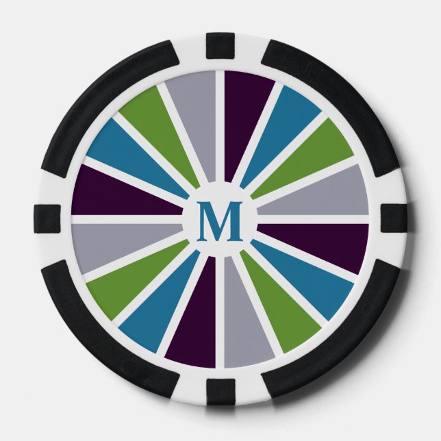Rays Pattern personalizado monograma fichas de póq (Anverso)