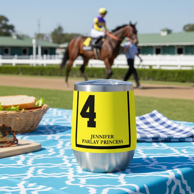 Raza de caballos derby personalizada Yellow 4 (Personalize this yellow wine tumbler as a gift for your favorite horse racing fan. )