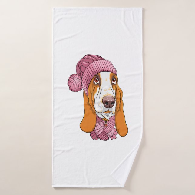 raza de perro Basset Hound en gorra de punto (Toalla de baño)