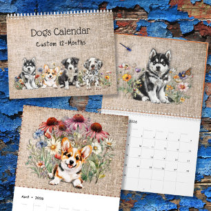 Razas de Perros en Flores Silvestres Calendario An