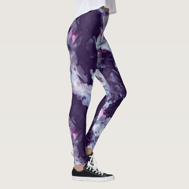 Razo de pincel moderno azul y violeta Leggings (Derecha)