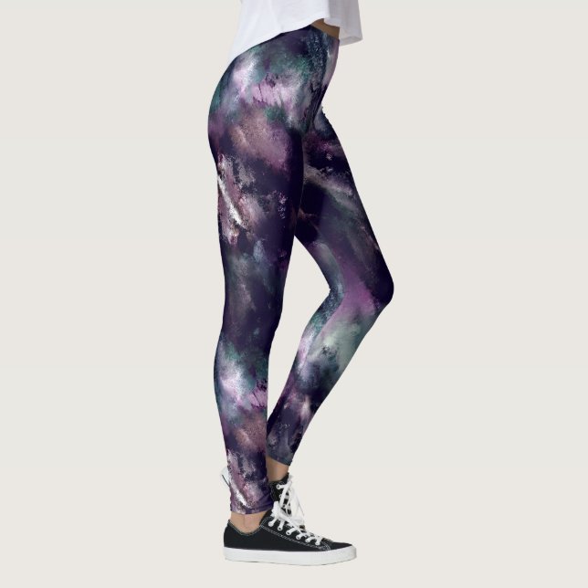 Razo de pincel moderno azul y violeta Leggings (Derecha)