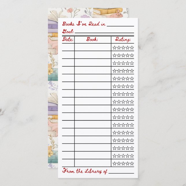 Reading List Tracker Flat Card (Anverso / Reverso)