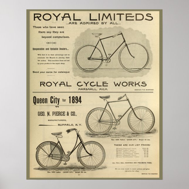 Real Cycle Works 1894 Bicicleta y Poster de Arte (Frente)