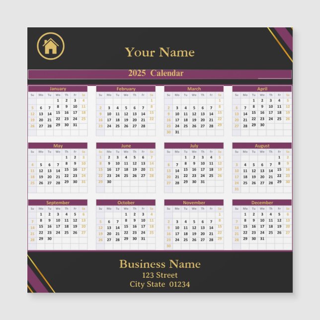 Real Estate Purple Black Gold Business Calendar (Anverso)