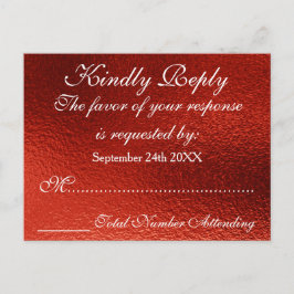 Real tarjeta postal personalizada RSVP roja brilla