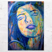 Realismo abstracto azul mujer retrato arte impreso
