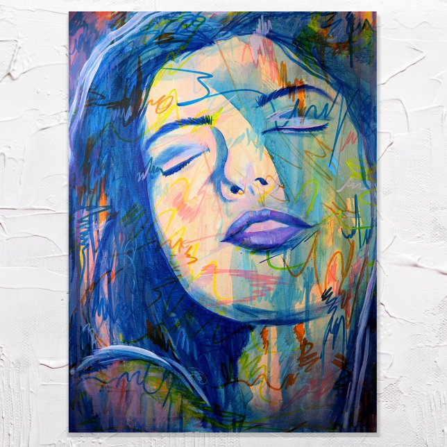 Realismo abstracto azul mujer retrato arte impreso (Subido por el creador)
