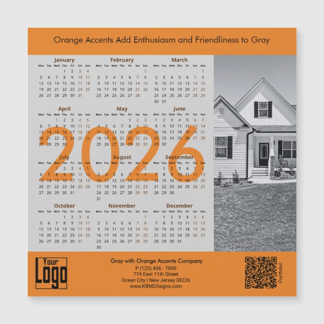 Realtor Gray Orange 2026 Calendar Magnet (Anverso)