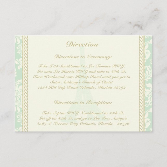 Recepción 3,5 x 5 Tarjeta de dirección Damask París (Anverso)