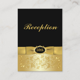 Recepción 50.ª Tarjeta De Alojamiento Black Gold Floral Scro