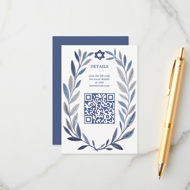 Recepción Acuarela Botánica Tarjeta de Bar Mitzvah con códig (Anverso/Reverso In Situ)