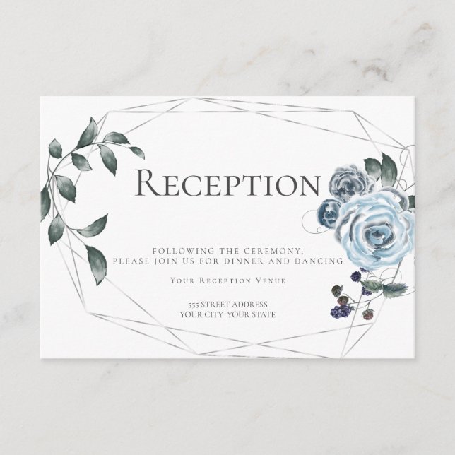Recepción | Acuarela Dusty Blue Floral Silver (Anverso)