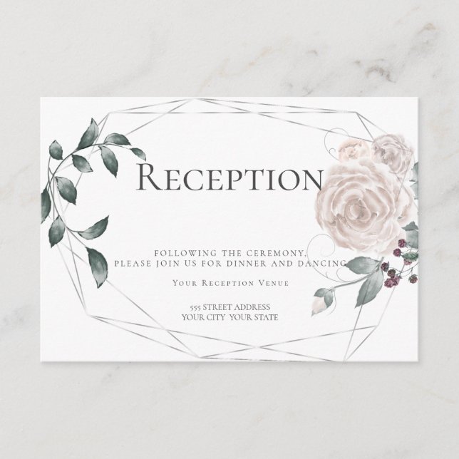 Recepción | Acuarela Dusty Rosa Plata Floral (Anverso)