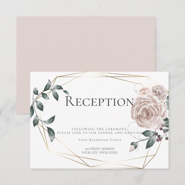 Recepción | Acuarela Floral Rosa Polvo Oro (Anverso / Reverso)