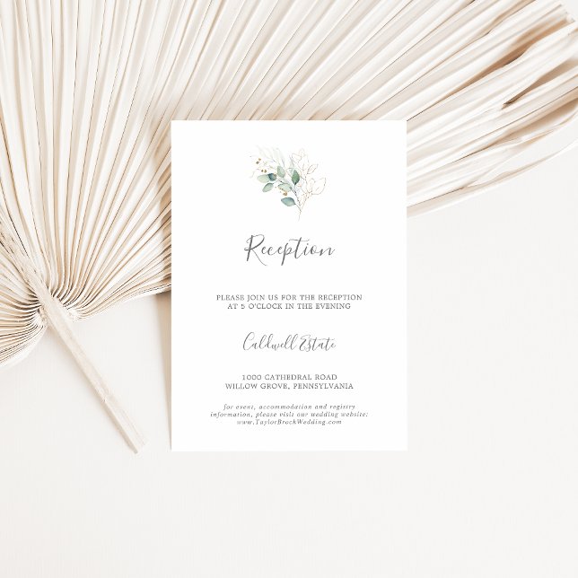 Recepción Airy Greenery & Gold Wedding Tarjeta de inserción (Subido por el creador)