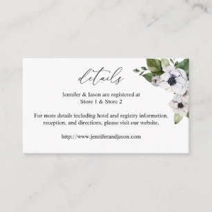 Recepción Anemone White Floral 2 Detalles Tarjeta de gabinet