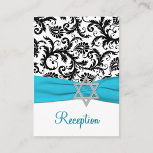 Recepción Aqua, tarjeta de gabinete Black Damask Bat Mitzvah
