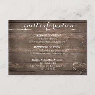 Recepción Atar la tarjeta de información del Boda de madera