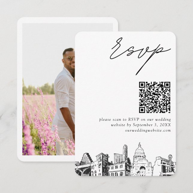 Recepción Austin Wedding RSVP Código QR Tarjeta de gabinete  (Anverso / Reverso)