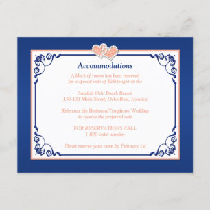 Recepción Azul real, floral de color, tarjeta de inserción d