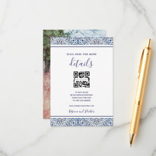Recepción Baldosas azules bodas detalles QR tarjeta de inser