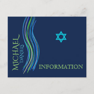 Recepción Bar Mitzvah Tarjeta de información azul y verde