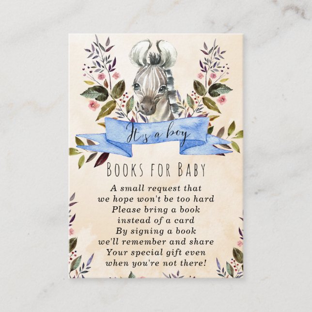 Recepción bebe libros azules de cebra para bebé tarjeta de s (Anverso)