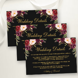 Recepción Boda Borgoña Floral Detalles Tarjeta de inserción 