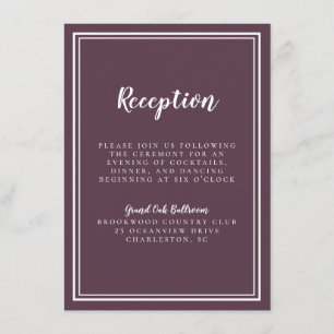 Recepción Boda Clásico Morado Blanco Simple