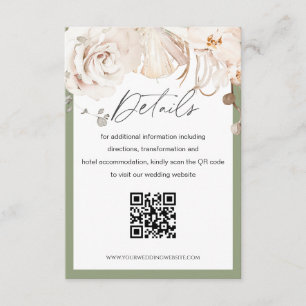 Recepción Boda con jardín floral beige tarjeta de detalle QR
