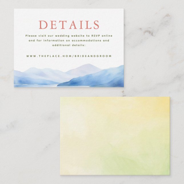 Recepción Boda de Montañas Detalles Tarjeta de Gabinete Pequ (Anverso / Reverso)
