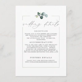 Recepción Boda Detalles de la tarjeta moderna Eucalyptus Gre