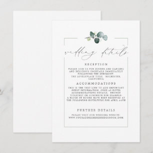 Recepción Boda Detalles de la tarjeta moderna Eucalyptus Gre