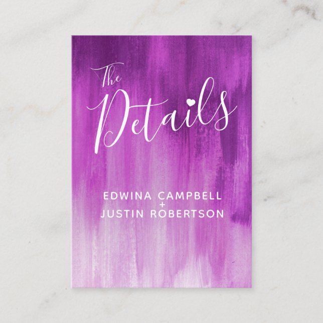 Recepción Boda detalles tarjeta de recinto de arte morado (Anverso)