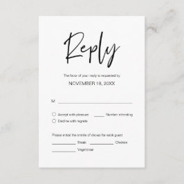 Recepción Boda Dinner RSVP, opciones de comida Tarjeta de Ga