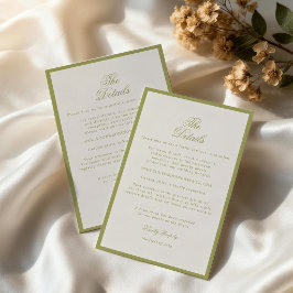 Recepción Boda en el Jardín Tarjeta de Detalles en Verde Oli