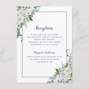 Recepción Boda Floral Acuarela Elegante Azul
