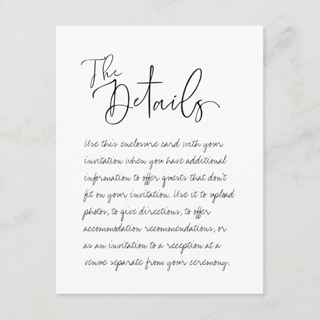 Recepción Boda manuscrito La tarjeta de gabinete de detalles (Anverso)