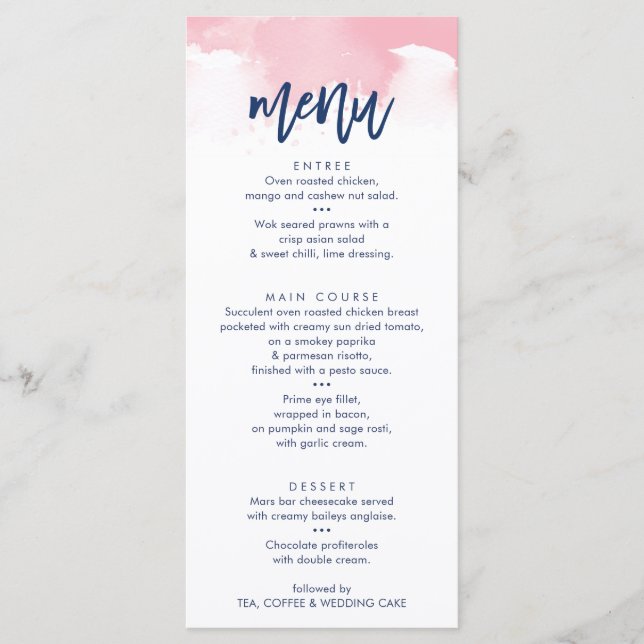 RECEPCIÓN BODA MENU acuarela rosa elegante (Anverso)