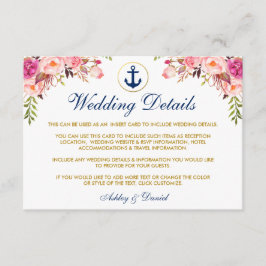 Recepción Boda Náutico Detalles florales Tarjeta de inserció