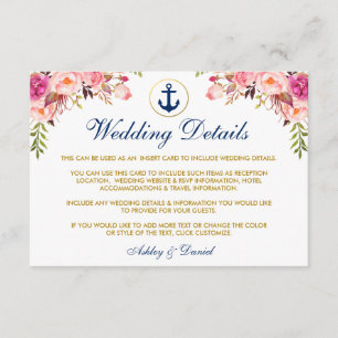 Recepción Boda Náutico Detalles florales Tarjeta de inserció