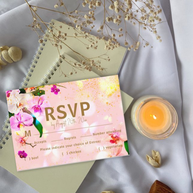 Recepción Boda romántica con orquídea RSVP Tarjeta de inscri (Subido por el creador)