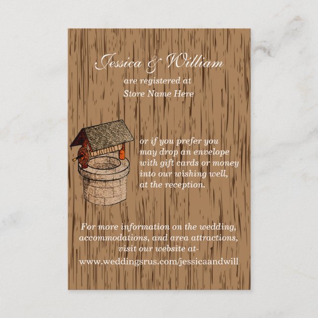 Recepción Boda Rústico Deseando Tarjeta De Alojamiento (Anverso)
